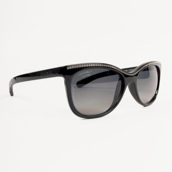 Chanel 6041 Black Cat-Eye Chain Sunglasses - Picture 1 of 10